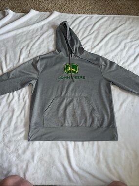 John Deere Gray Hoodie with Green and Yellow Logo